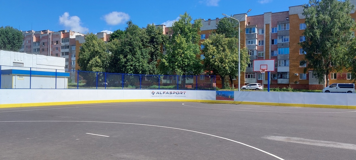 Хоккейная коробка 60х30 из стеклопластиковых панелей производства Альфаспорт